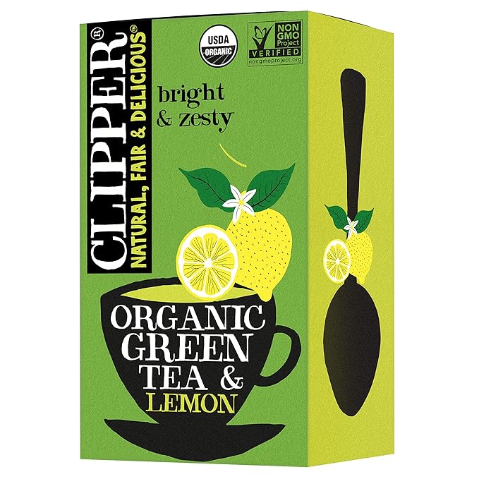 Clipper Tea Organic Fairtrade Green Tea Lemon - USDA Organic, Non-GMO, Fair Trade, Sustainable Caffeinated Tea, 1 Pack, 20 Unbleached Tea Bags