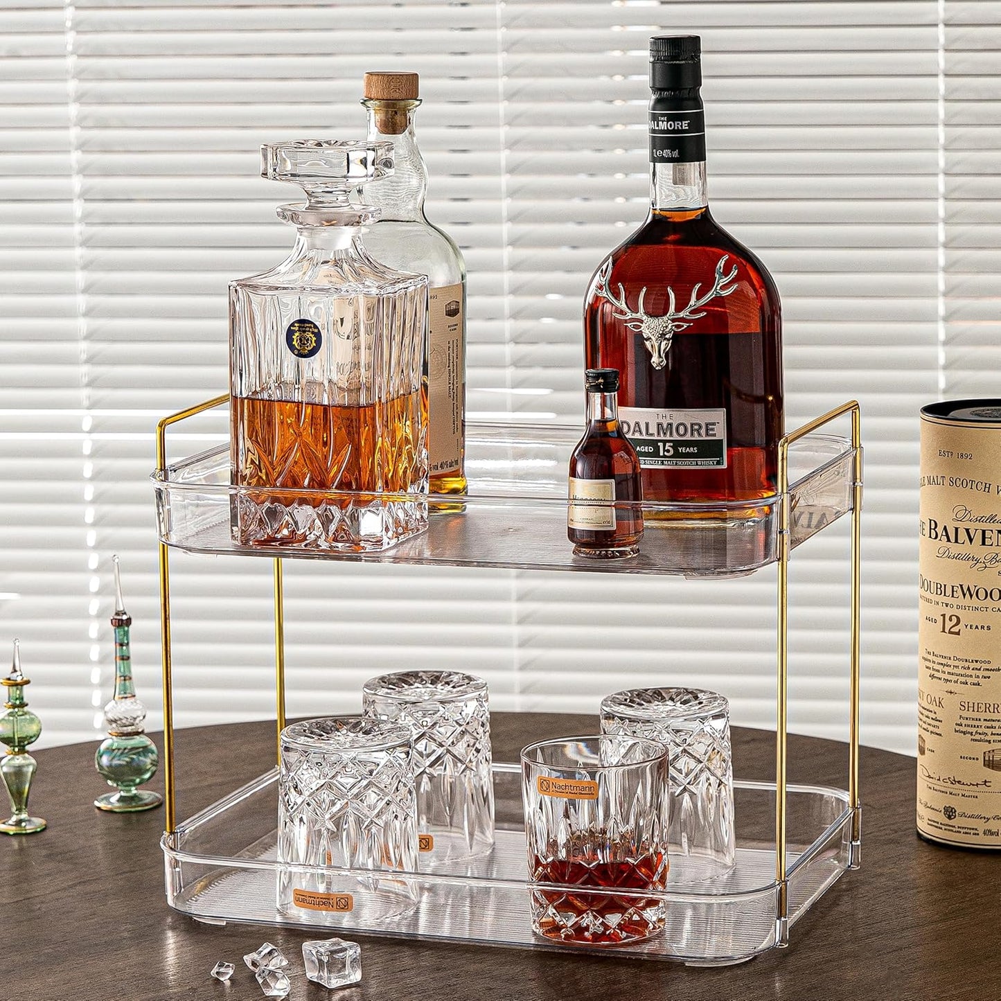 Coffee Bar Accessories, Station Organizers,Large Capacity Storage with Drain Board,Whisky Tray,Mug Tea Cup Holder Coffee Bar Organizer,White Clear