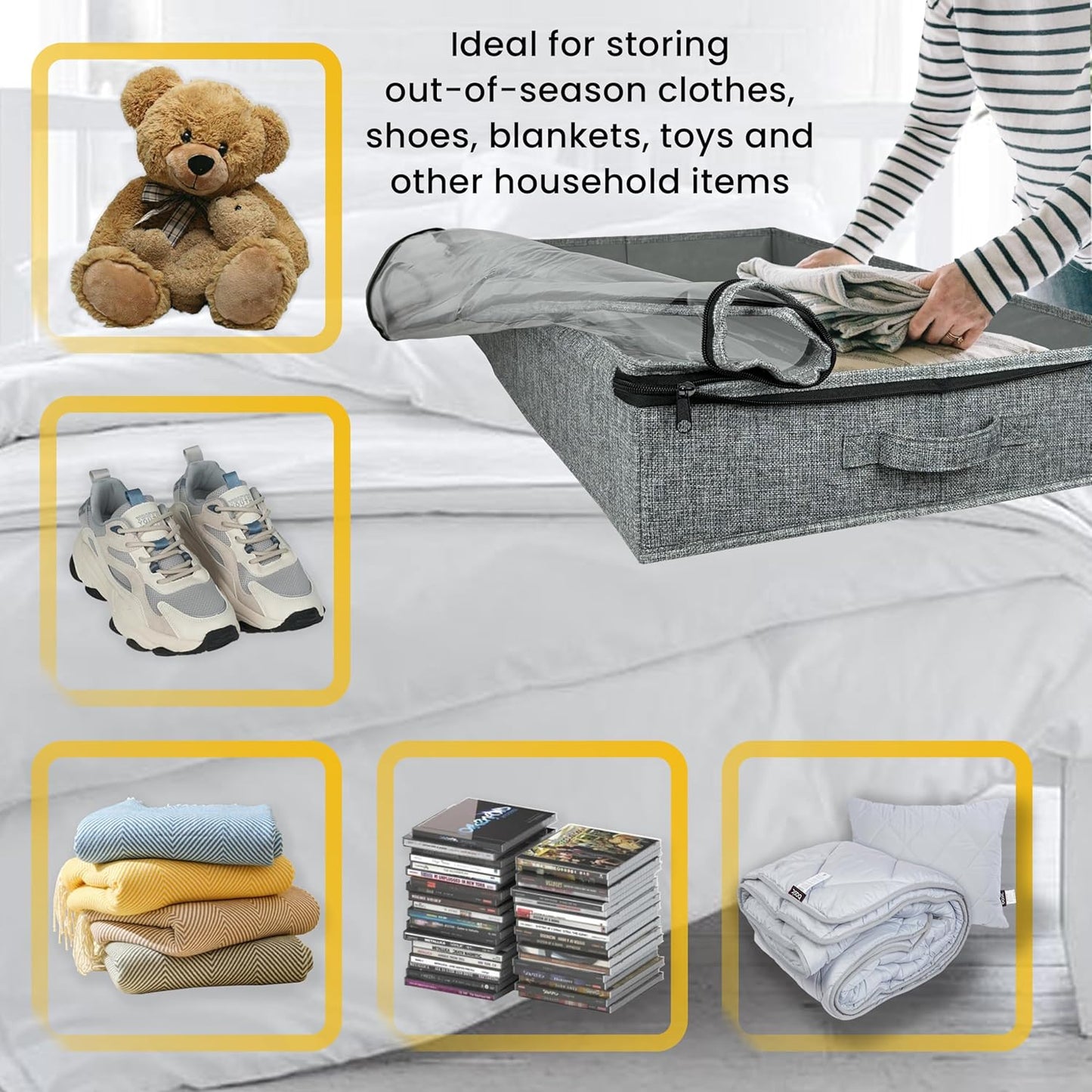 Gray Low Profile Under Bed Storage Containers 5 inches high, 33.8"x 17.7"x 5.1", Sturdy Underbed Shoe Storage Organizer, Foldable Fabric Under the Bed Storage Bins - Pack of 2