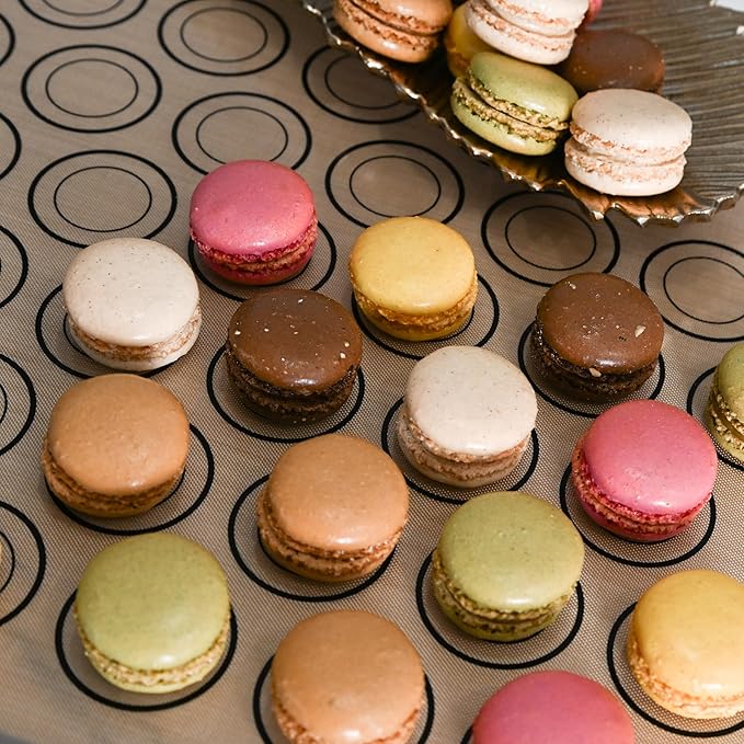 Macaron Silicone Baking Mats - Non-Stick Macaron Mat for Easy Baking | Heat Resistant & Dishwasher Safe Macaron Baking Mat | Reusable & Eco-Friendly, 3/4 Sheet Size - Pack of 3 - For Macarons And More