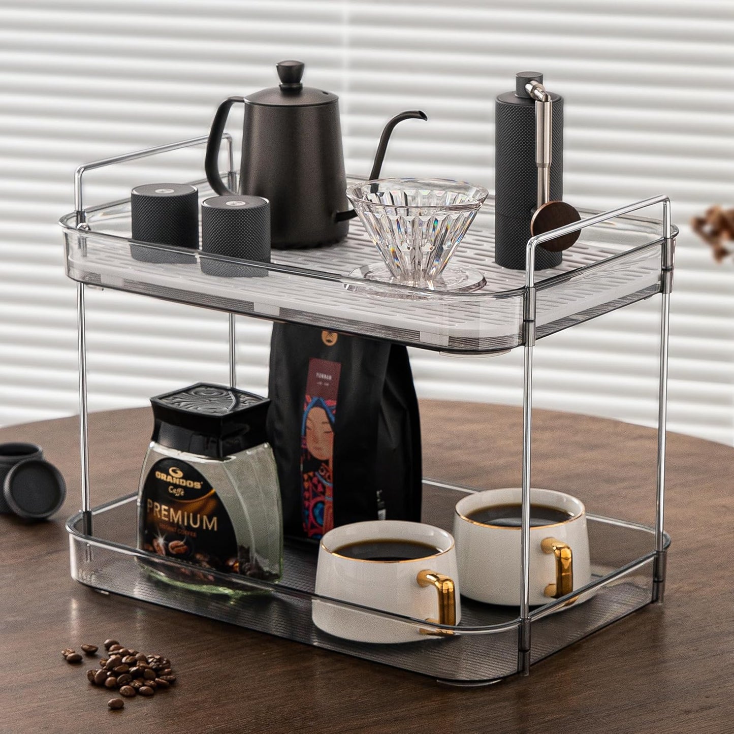 Coffee Bar Accessories, Station Organizers,Large Capacity Storage with Drain Board,Whisky Tray,Mug Tea Cup Holder Coffee Bar Organizer, Smoky Gray