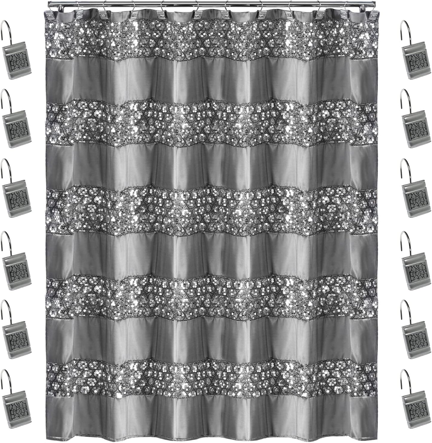 Zahari Home Sinatra 13pc Bathroom Shower Curtain Set - Classic Luxury Fabric Curtains with Unique Design & 12 Hooks