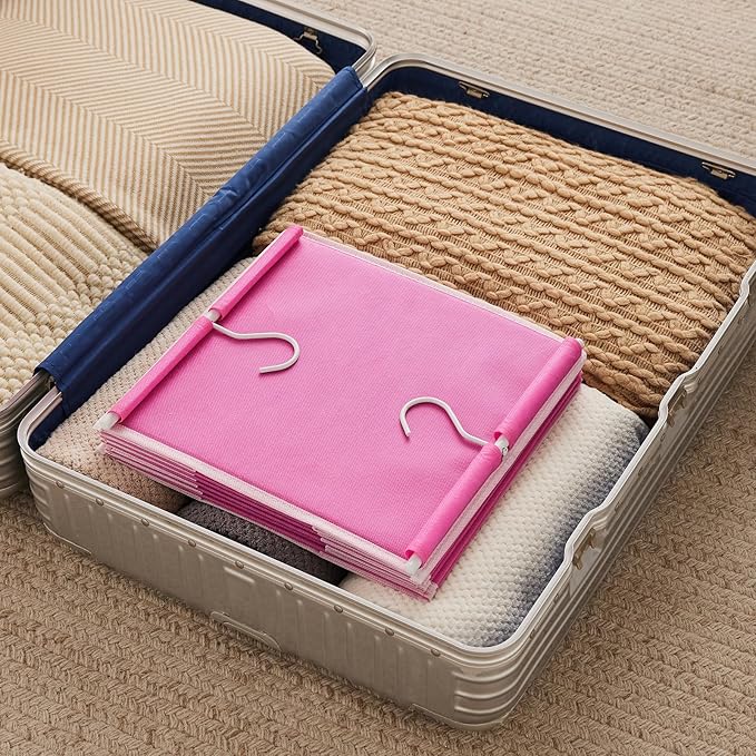 MAX Houser 5-Shelf Hanging Closet Organizer, Hanging Storage Shelves with 4 Side Pockets Space-Saving for Bedroom, Foldable (Pink)