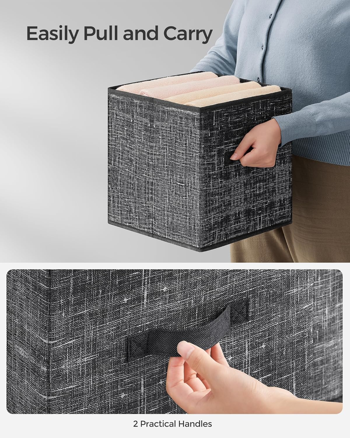 SONGMICS Storage Cubes, 11.8 x 11.8 x 11.8 Inches Non-Woven Fabric Bins with Double Handles, Set of 8, Closet Organizers for Shelves, Foldable, for Clothes, Ink Black UROB830B01