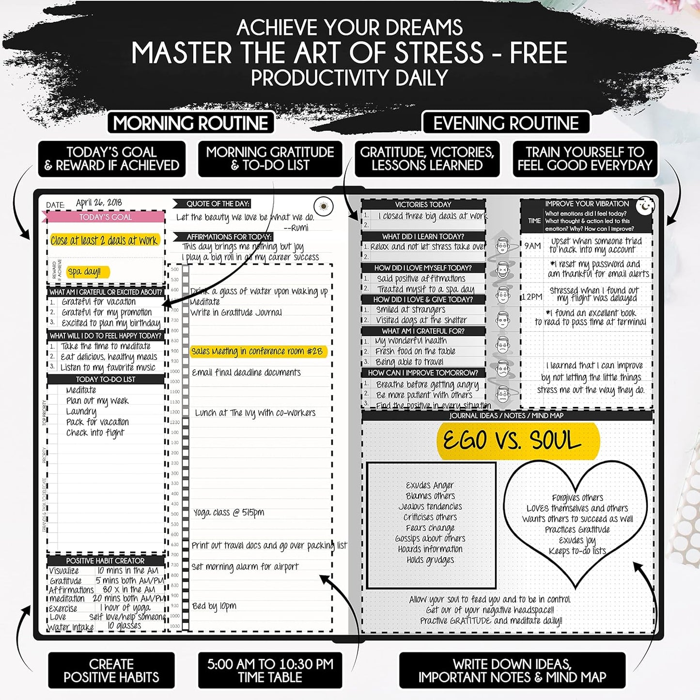 Law of Attraction Life & Goal Planner - A 90 Day Journey Creating Your Dream Life - Personal Gratitude Journal, Week Success Planner, Vision Board & Organizer + Planner Stickers, Undated