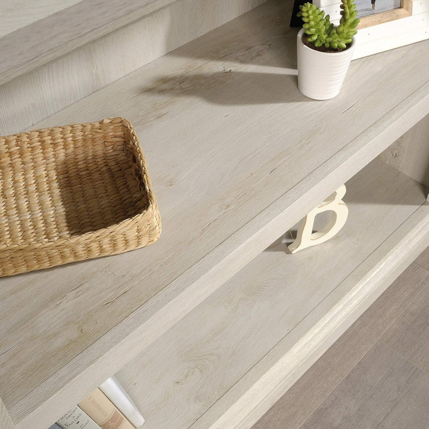 Sauder 2 Tier Book Shelf Wooden Bookcase Multipurpose Bookshelf for Home Office, Living Room, in Chalked Chestnut