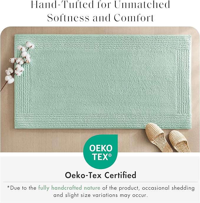 Madison Park Splendor Reversible 100% Cotton Tufted Bathroom Rug-3000 GSM Hotel Quality Luxurious Plush Medium Pile Bath Mat Absorbent, Quick Dry, Shower Room Décor, 24x44 Green