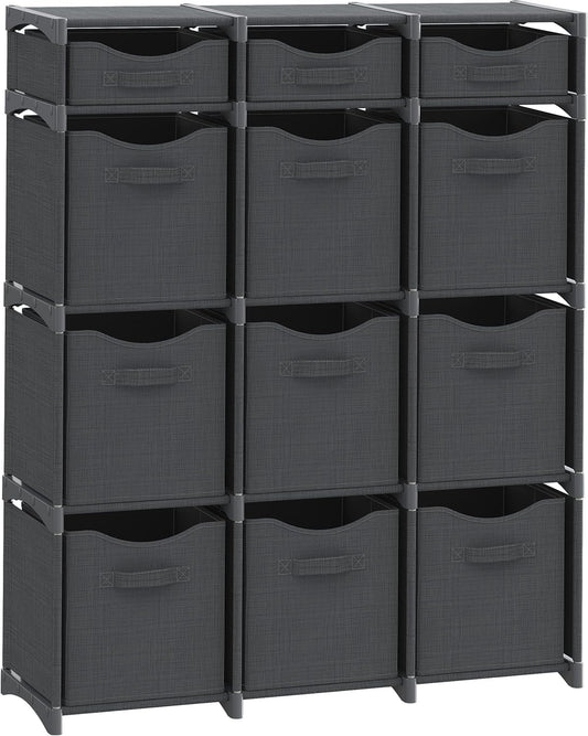 12 Cube Closet Organizers And Storage | Includes All Storage Cube Bins | Easy To Assemble Closet Storage Unit With Drawers | Room Organizer For Clothes, Baby Closet Bedroom, Playroom, Dorm (Dark Grey)