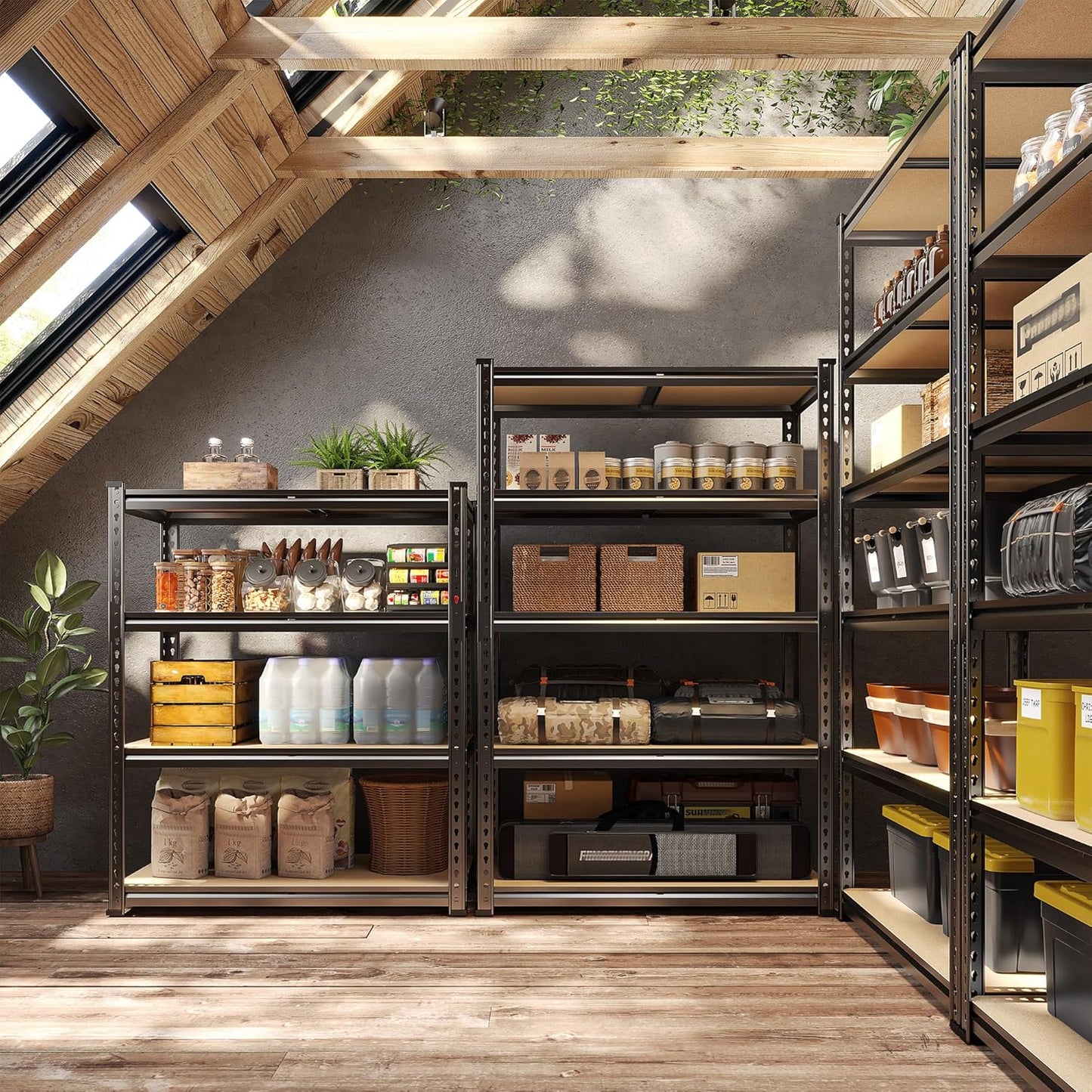 48" H Storage Shelves 31.5" W Garage Shelving Adjustable 1600LBS Metal Shelving Heavy Duty 4 Tier Garage Shelves for Pantry Kitchen Closet Basement Warehouse