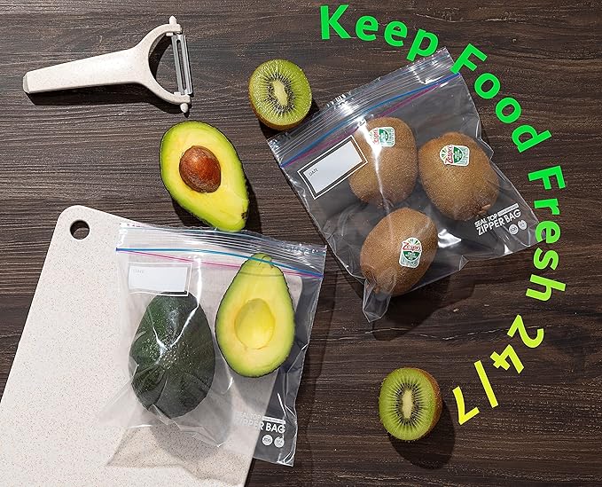 24/7 Bags- Quart Zip Storage Bags, 200 Count, Double Zipper Seal, Easy Grip Open Tabs, Write-On Space, BPA-Free & Heavy Duty, Microwave Safe, Non-StandUp