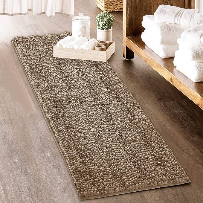 KGORGE Large Bathroom Rugs Set - Super Soft Bath Mat Non-Slip Washable Absorbent Microfiber Chenille Floor Carpet for Door Way Tub Kitchen Decorations, Brown, 70" x 24", 1 Piece