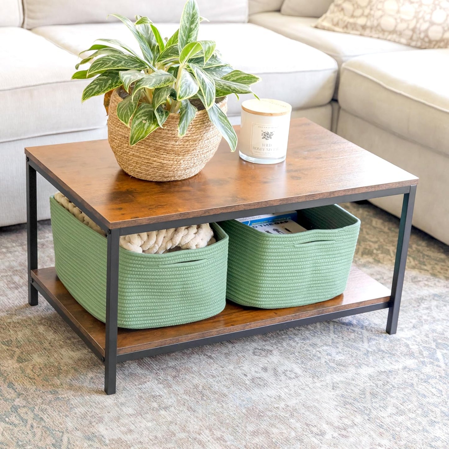 NaturalCozy Storage Baskets 16.8”x13”x7.6” Cotton Rope Woven Baskets for Organizing 3-Pack | Toy Storage Bins | Basket for Shelves, Laundry, Blanket, Clothes, Closet, Kitchen, Bathroom, Gifts