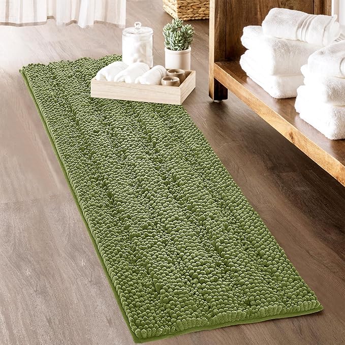 KGORGE Bath Rugs - Soft Large Bathroom Rugs Floor Cover Water Absorbent Bath Mat Quick Drying Chenile Bathtub Shower Carpet for Toilet Door Way Kitchen Kids, Light Green, 60" x 24", 1 Pc