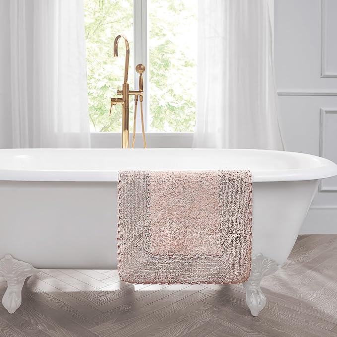 Laura Ashley Ruffle Border 100% Cotton Bath Rug, Blush Pink, 20"x 34"