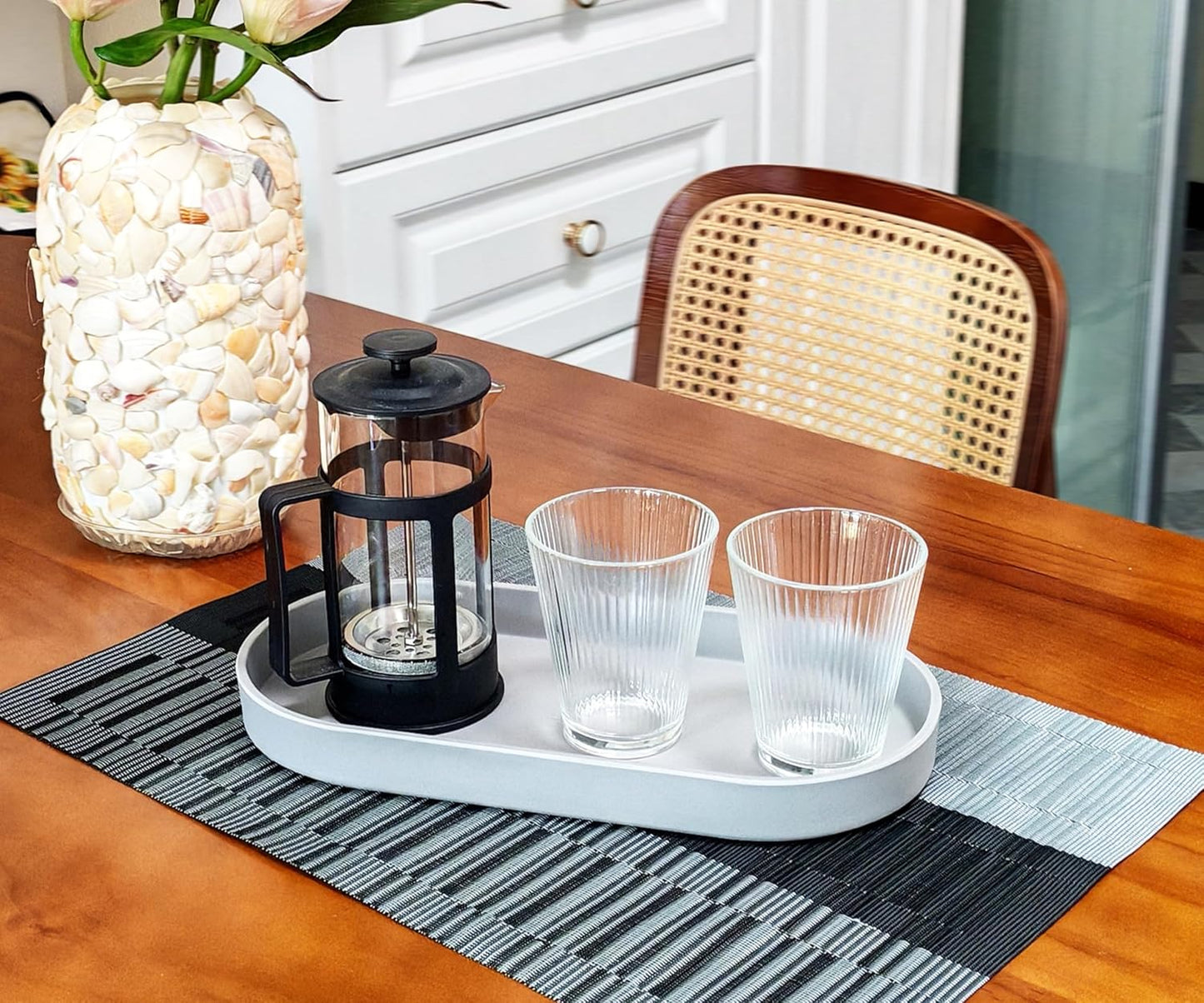 Gray Small Tray (11.8 inch), Oval Tray for Kitchen Counter, Bathtub Bathroom Vanity Items, Countertop Organizer, Coffee Accessory, Bar, Serving Seasoning, Salt and Pepper, Soap, Perfume.