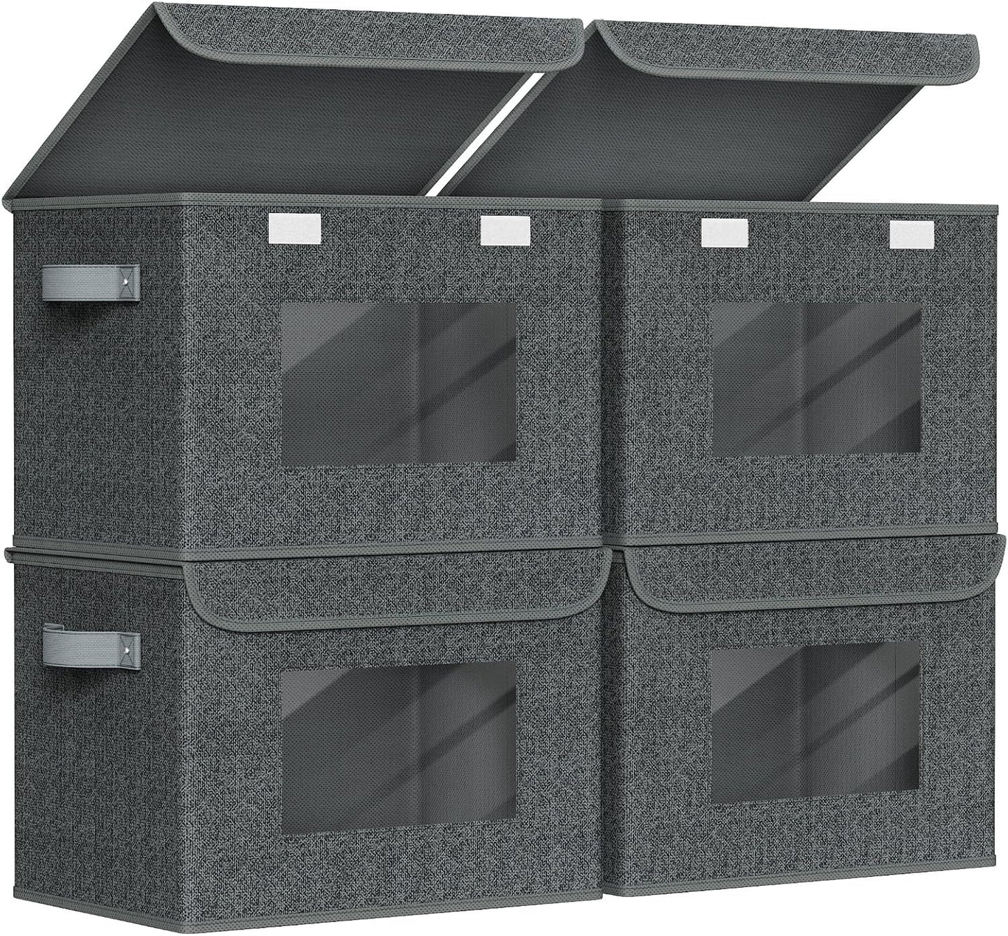 Univivi Fabric Foldable Storage Boxes with Lids [4-Pack] Large Stackable Storage Bins, Closet Organizers and Storage Cube Storage Organizer for Home, Office, Bedroom (Black, 17“ x 12” x 12")