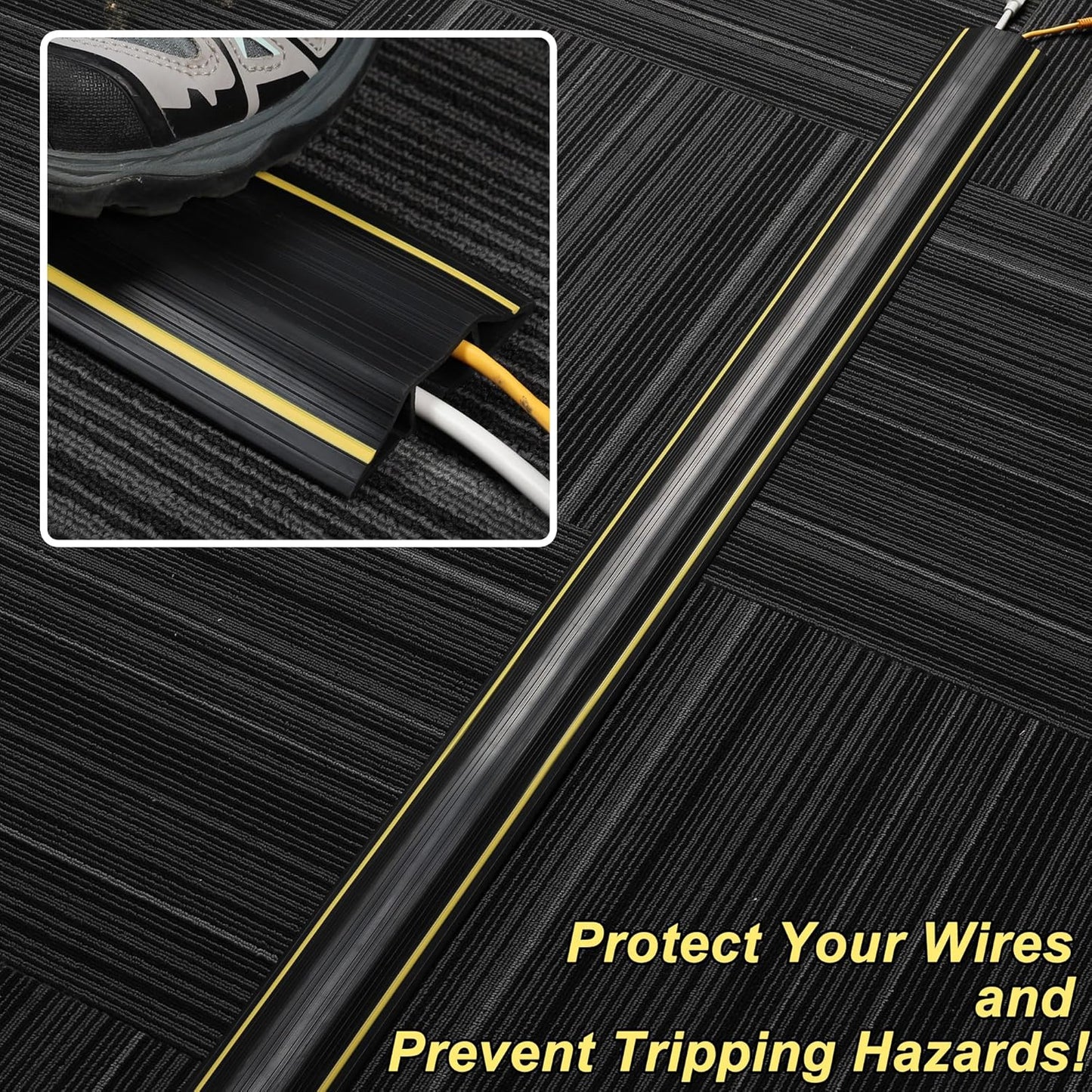 ZhiYo 4ft Cord Covers for Wires on Floor, Large Capacity Cord Hider Floor Wire Covers for Cords, Cable Protector Cable Management Prevent Cable Trips, for Home Office