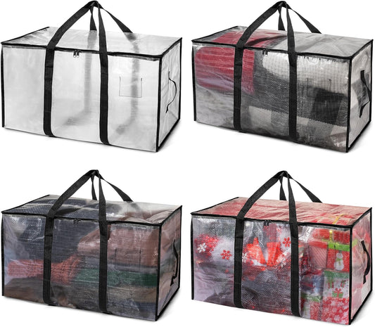 ClearSpace Heavy Duty Moving Bags or Storage Bags – Clear Storage Bins with Lids, Large Moving Boxes with Backpack Straps & Zippers – Packing Bags & Moving Supplies for College Dorm- 4 Pack