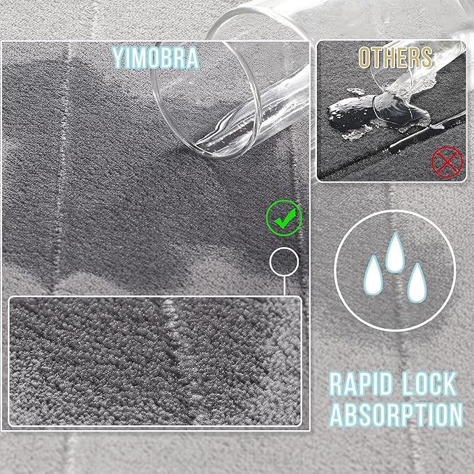 Yimobra Memory Foam Bath Mat, Super Soft Absorbent Bathroom Rug Non Slip 31.5x20 Inch, Quick Dry, Machine Washable Floor Carpet for Tub Shower, Home Decor Accessories, Gray