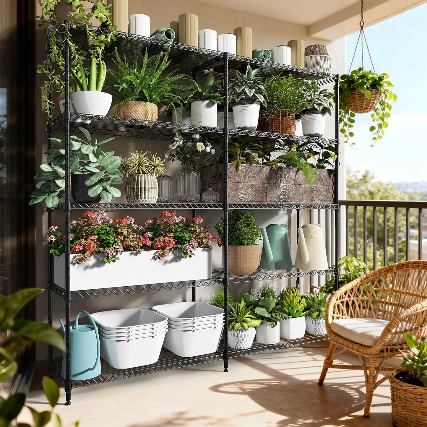 5 Tiers Storage Shelves Load 1500LBS, Metal Shelving Wire Metal Shelving Unit Shelves for Storage Adjustable Garage Shelving for Pantry Kitchen Garage Black 15.8" D x 33.5" W x 70.5" H