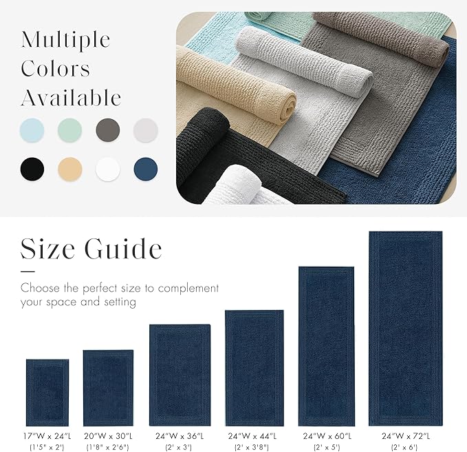 Madison Park Splendor Reversible 100% Cotton Tufted Bathroom Rug-3000 GSM Hotel Quality Luxurious Plush Medium Pile Bath Mat Absorbent, Quick Dry, Shower Room Décor, 17x24 Navy