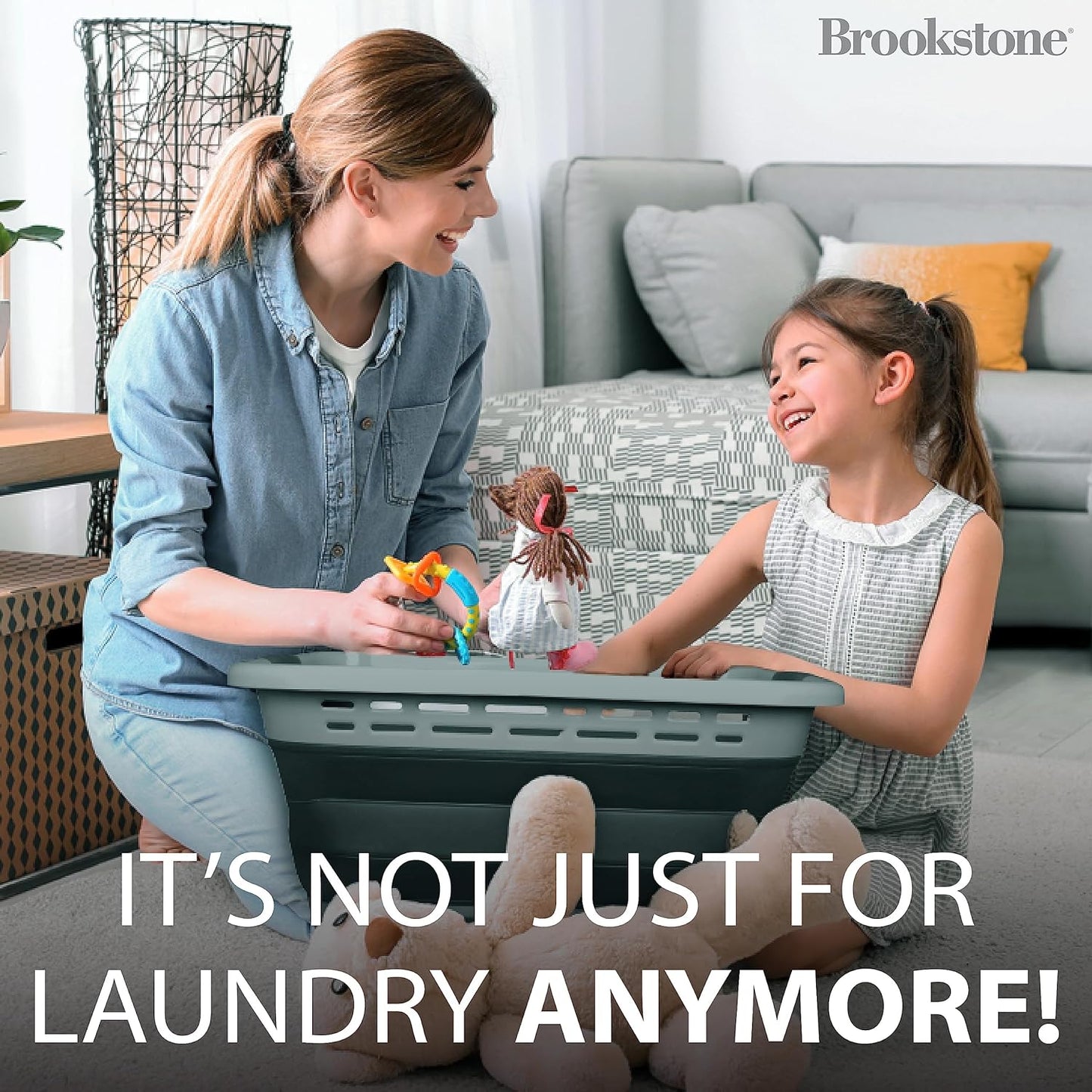 BROOKSTONE, 1 UNIT, 11 GALLONS - [OUR LARGEST BASKET EVER] 24" Collapsible Laundry Basket, Comfort Non-Slip Grip Handles, Minimalist Space Saving Design, Portable Pop-Up Hamper, [BPA FREE]