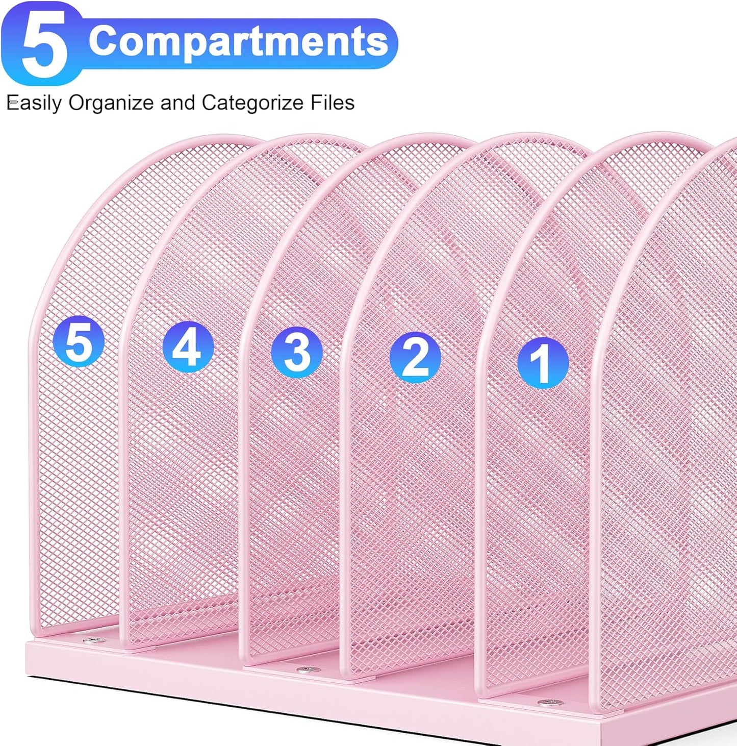 gianotter Desktop File Organizer, Desk Organizer with 5 Compartments, Paper Organizer for Desk, Workspace Organizers for Office Supplies (Pink)