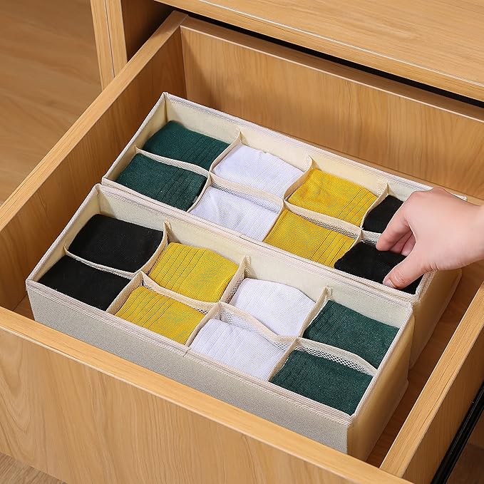 Qozary 3 Pack Sock Underwear Drawer Organizer Dividers, Collapsible Cabinet Closet Storage Boxes for Clothes, Socks, Lingerie, Underwear, Tie, Belt, Baby, Bedroom