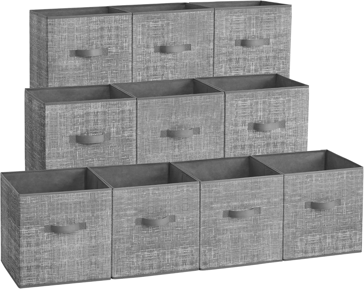 SONGMICS Storage Cubes, 10.2 x 10.2 x 11 Inches Non-Woven Fabric Bins with Double Handles, Set of 10, Closet Organizers for Shelves, Foldable, for Clothes, Cattail Gray UROB126G01