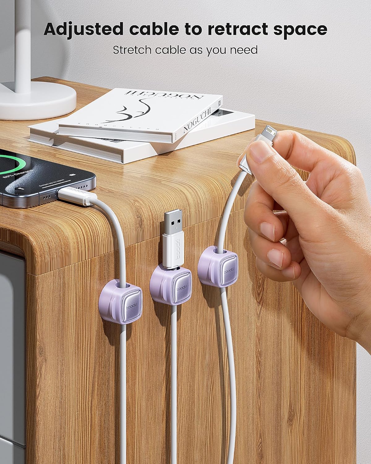 6 Pack Magnetic Cable Clips – Cord Organizer & Holder, Toocki Adhesive Cable Management, Wire Holder for USB Charging Cables, Ideal for Home, Office, Car, Desk, and Nightstand-Purple