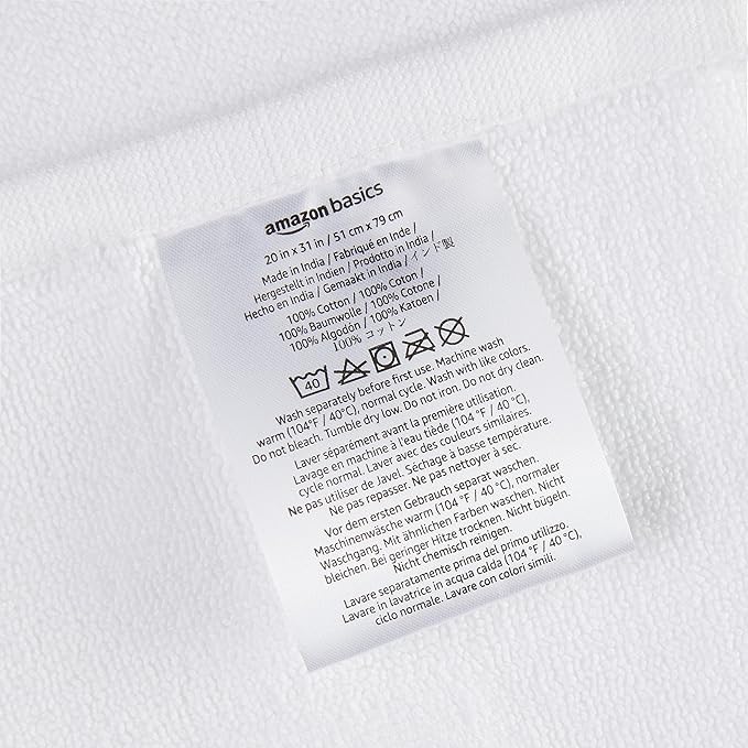 Amazon Basics Non-Slip Cotton Bath Mat, 100% Cotton Absorbent, Machine Washable, 31" L x 20" W, Bright White