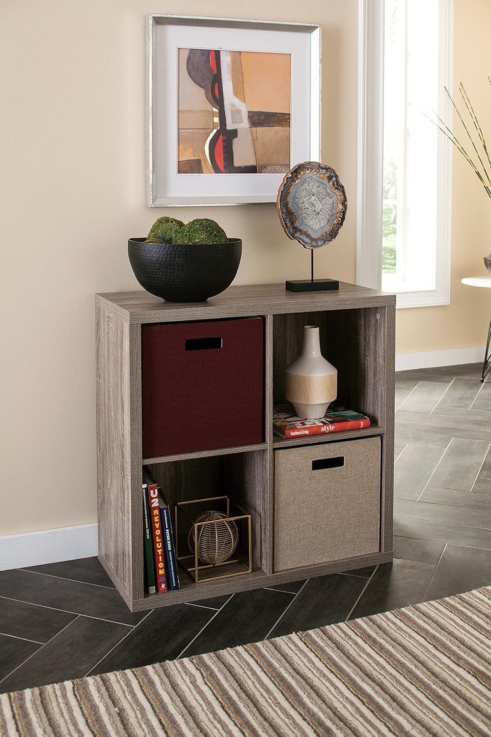 ClosetMaid 4 Cube Storage Shelf Organizer Bookshelf with Back Panel, Easy Assembly, Wood, Weathered Gray