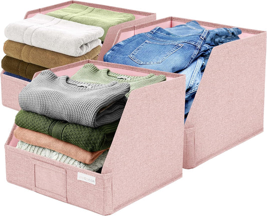 Closet Bins for Organization – 12x12x10 Foldable Boxes for Clothes, Fabric Trapezoid Storage Bins, Storage Baskets, Decorative Storage Baskets, Sweaters, Baby Clothes, Nursery– Pink, 3 Pack