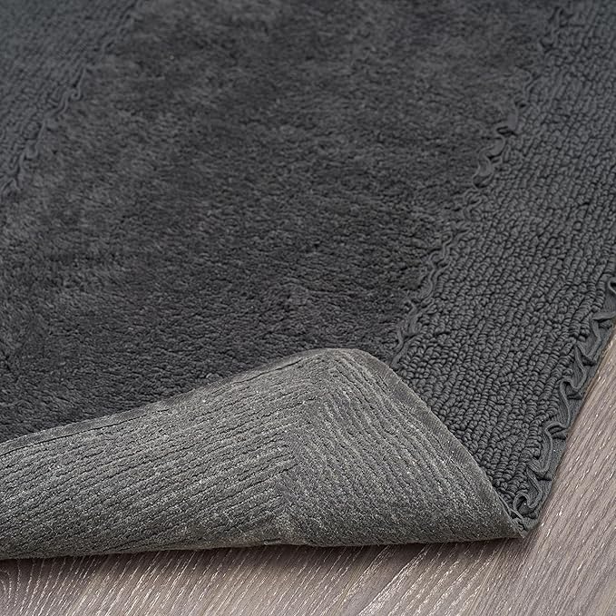 Laura Ashley Ruffle Border Dark Grey 27"x 45" 100% Cotton Bath Rug