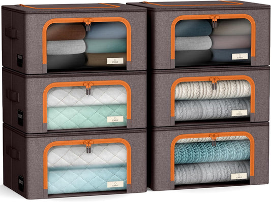 Sorbus Storage Bins with Metal Frame - Stackable & Foldable Clothes Organizer Bags - Oxford Fabric Storage Containers with Large Clear Window & Carry Handles, Bedroom Organization for Bedding & Linen
