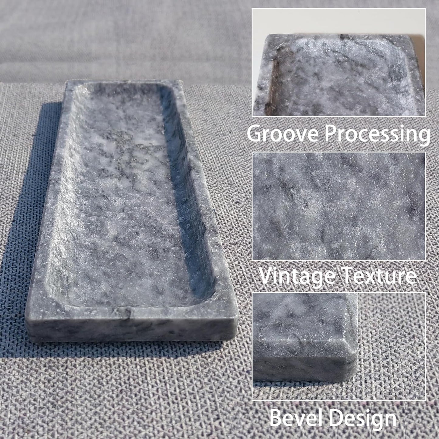 Vintage Natural Marble Vanity Tray: 10.6" x 3.5" Rectangular Decorative Organizer for Bathroom Kitchen Dresser Desk Entryway Decor, Blue Sky