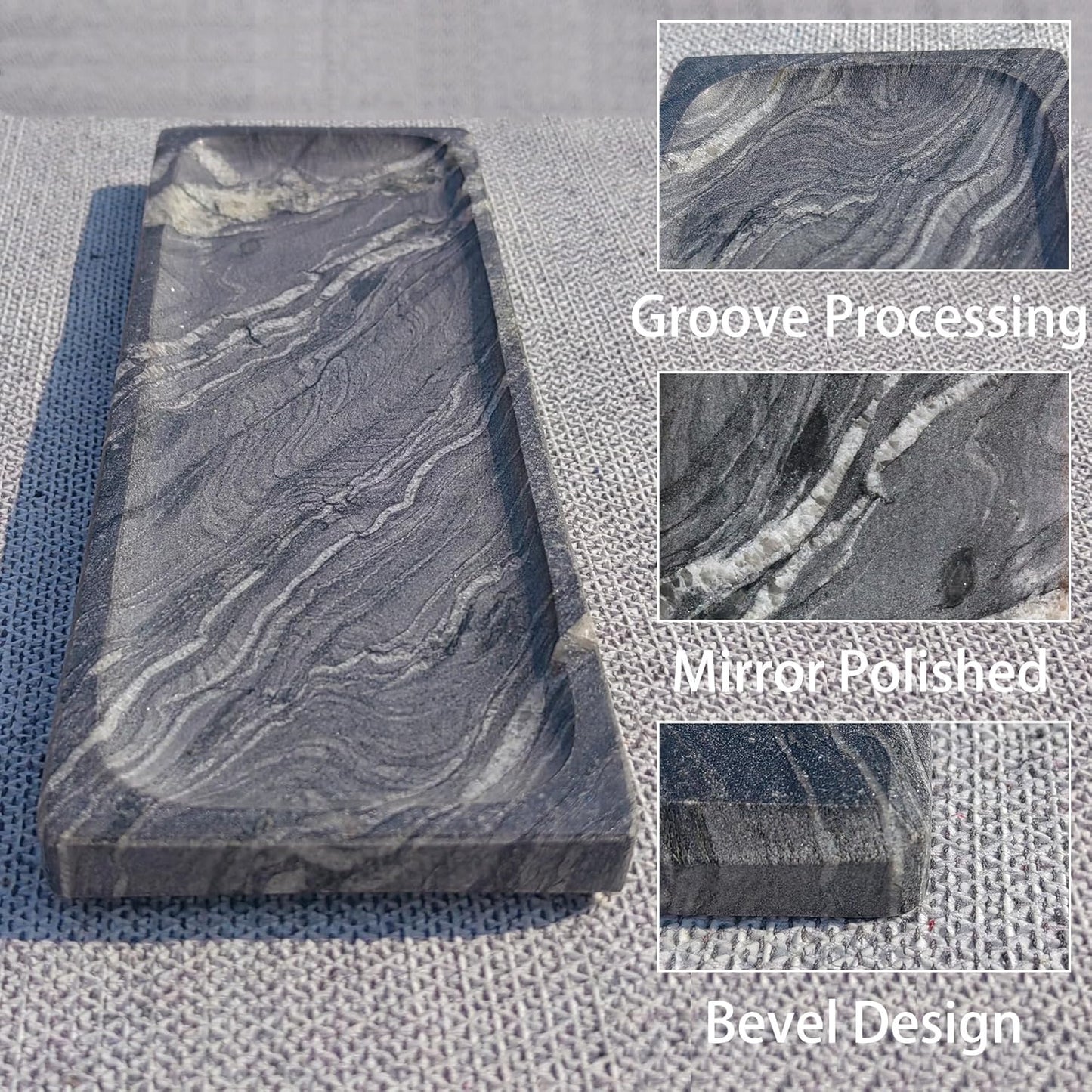 Long Natural Marble Vanity Tray: 10.6”x3.5” Organizer for Bathroom Kitchen Dresser Jewelry, Decorative Catch-All Trays for Coffee Table Home Decor, Polished Galactic Stars