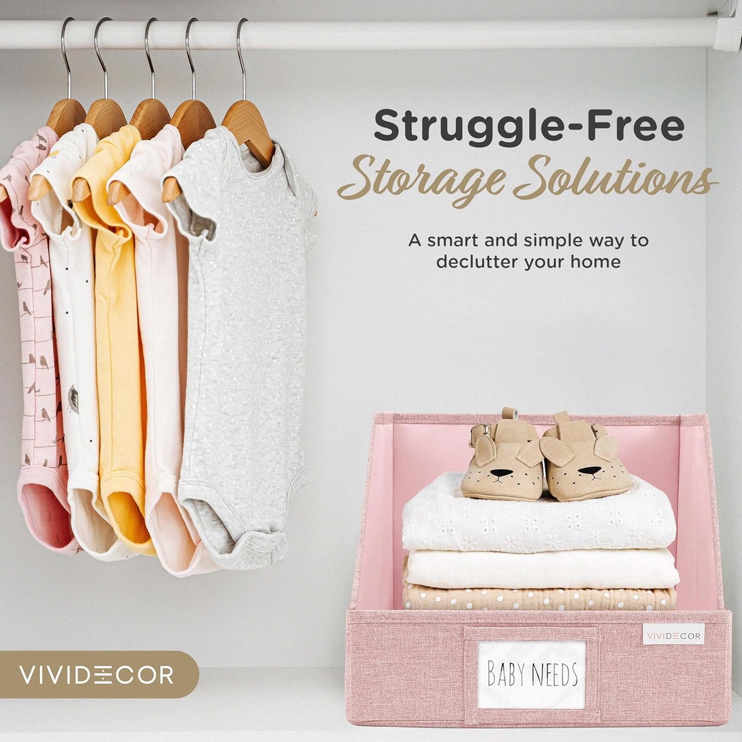 Closet Bins for Organization – 12x12x10 Foldable Boxes for Clothes, Fabric Trapezoid Storage Bins, Storage Baskets, Decorative Storage Baskets, Sweaters, Baby Clothes, Nursery– Pink, 3 Pack