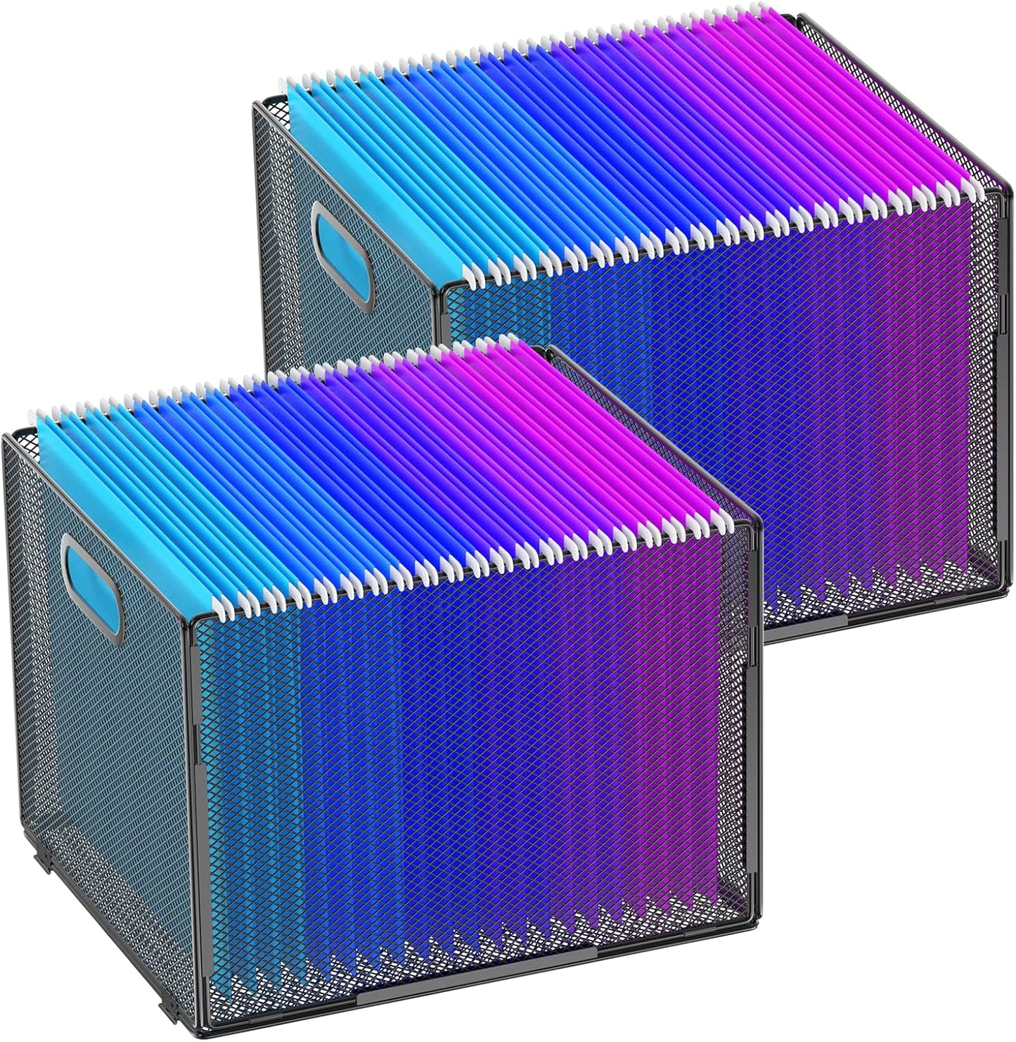 Hanging File Organizer, File Box Organizer with Handle, Metal Mesh Hanging File Folder Box, Letter Size Filing Crate Bin Holder for Home Office Desk(2 Pack)