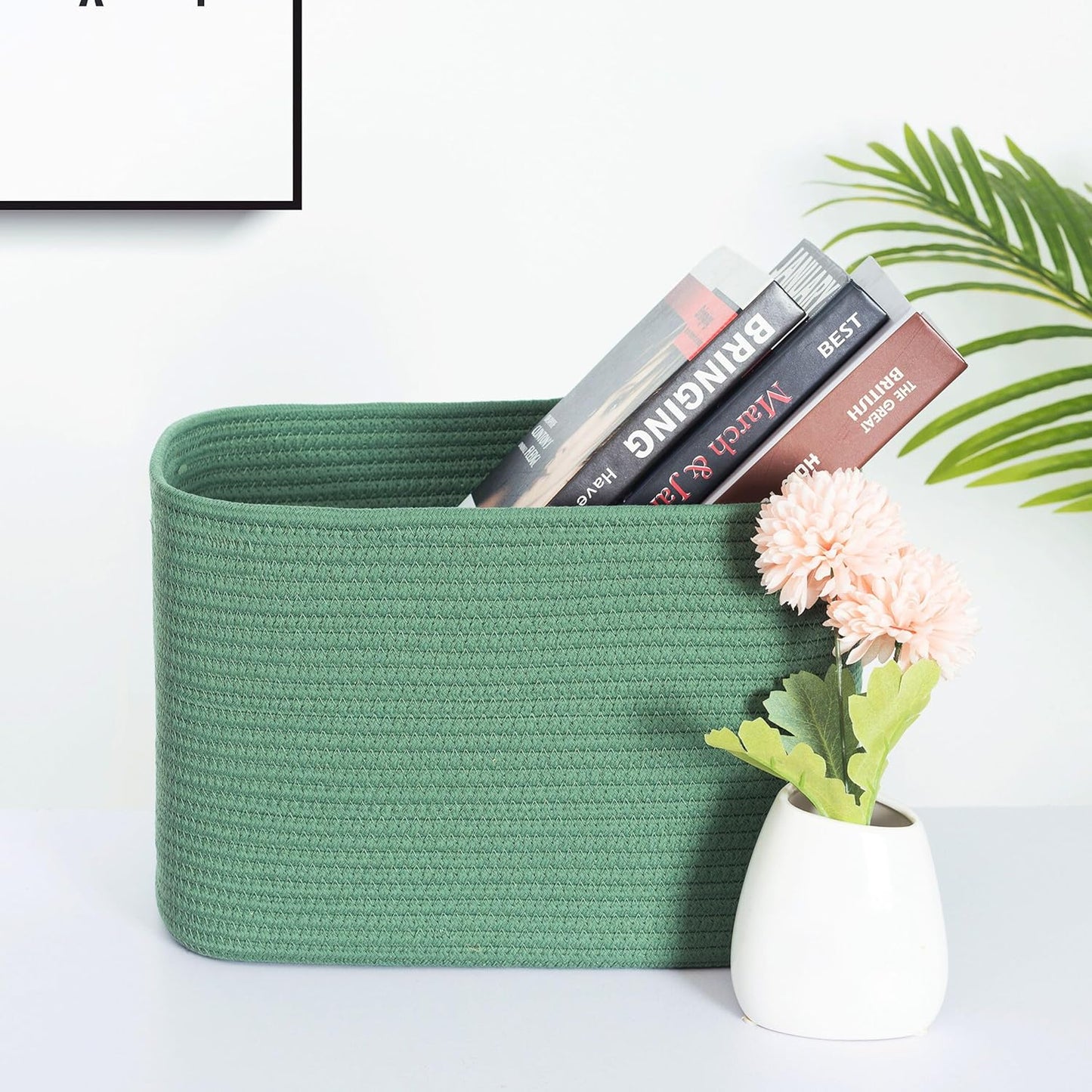 MINTWOOD Design 3-Pack Decorative Woven Storage Baskets for Shelves, Cube Bin Box for Organizing Books, Shoes, Dog Toys, Pantry Closet and Living Room Organizer, Forest Green