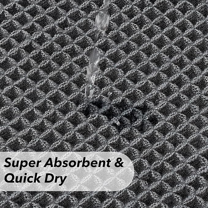 KGORGE Waffle Bath Mat for Bathroom Tub, Black Non Slip Dry Fast Ultra Soft Bathroom Runner Rug, Rubber Backed Super Absorbent for Kitchen Floor Bathtubs Shower, Grey, 17" W X 24" L 1pc