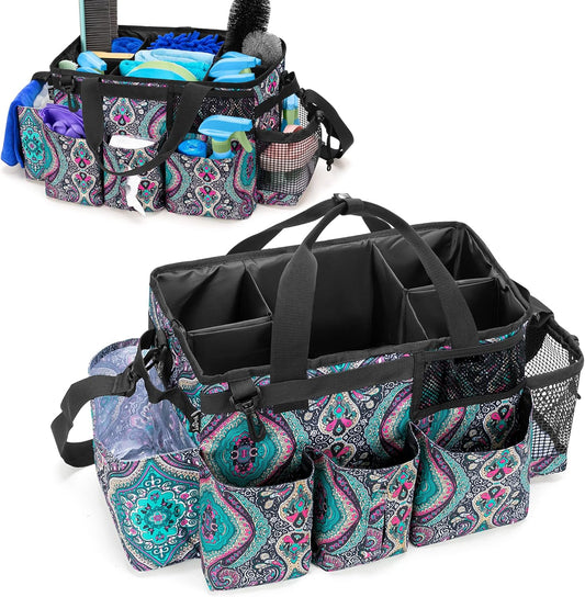 LoDrid Wearable Cleaning Caddy Bag with 4 Foldable Dividers, Cleaning Supply Organizer with Shoulder Strap and Side Handles for Cleaners & Housekeepers, Totem