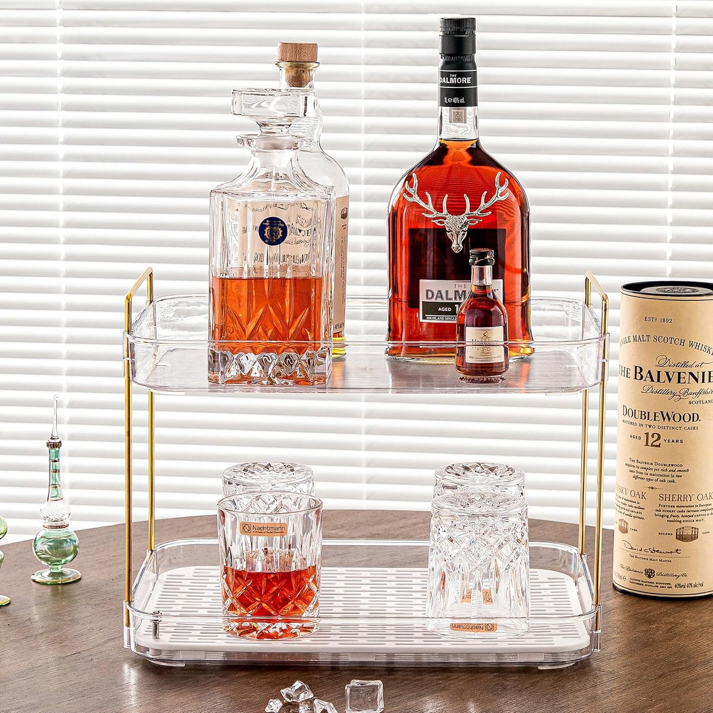 Coffee Bar Accessories, Station Organizers,Large Capacity Storage with Drain Board,Whisky Tray,Mug Tea Cup Holder Coffee Bar Organizer,White Clear