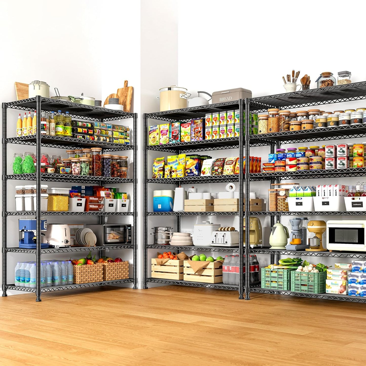 REIBII 75" H Metal Shelving 6 Tier Storage Shelf Adjustable Kitchen Shelf Wire Shelving Unit Detachable Storage Rack for Kitchen Laundry Living Room Commercial Heavy Duty Metal Shelf 75" X35" X14"