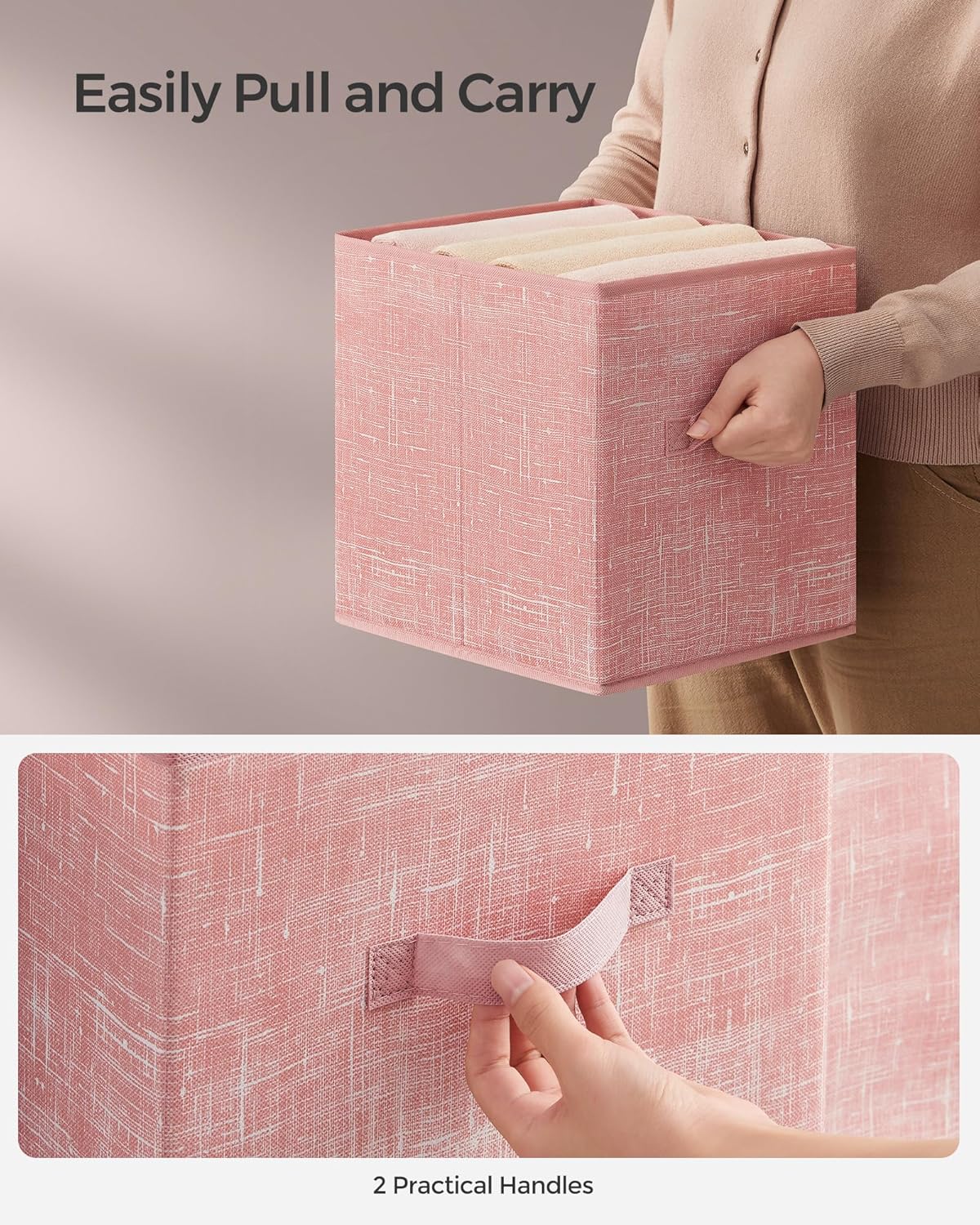 SONGMICS Storage Cubes, 10.2 x 10.2 x 11 Inches Non-Woven Fabric Bins with Double Handles, Set of 8, Closet Organizers for Shelves, Foldable, for Clothes, Jelly Pink UROB826R01