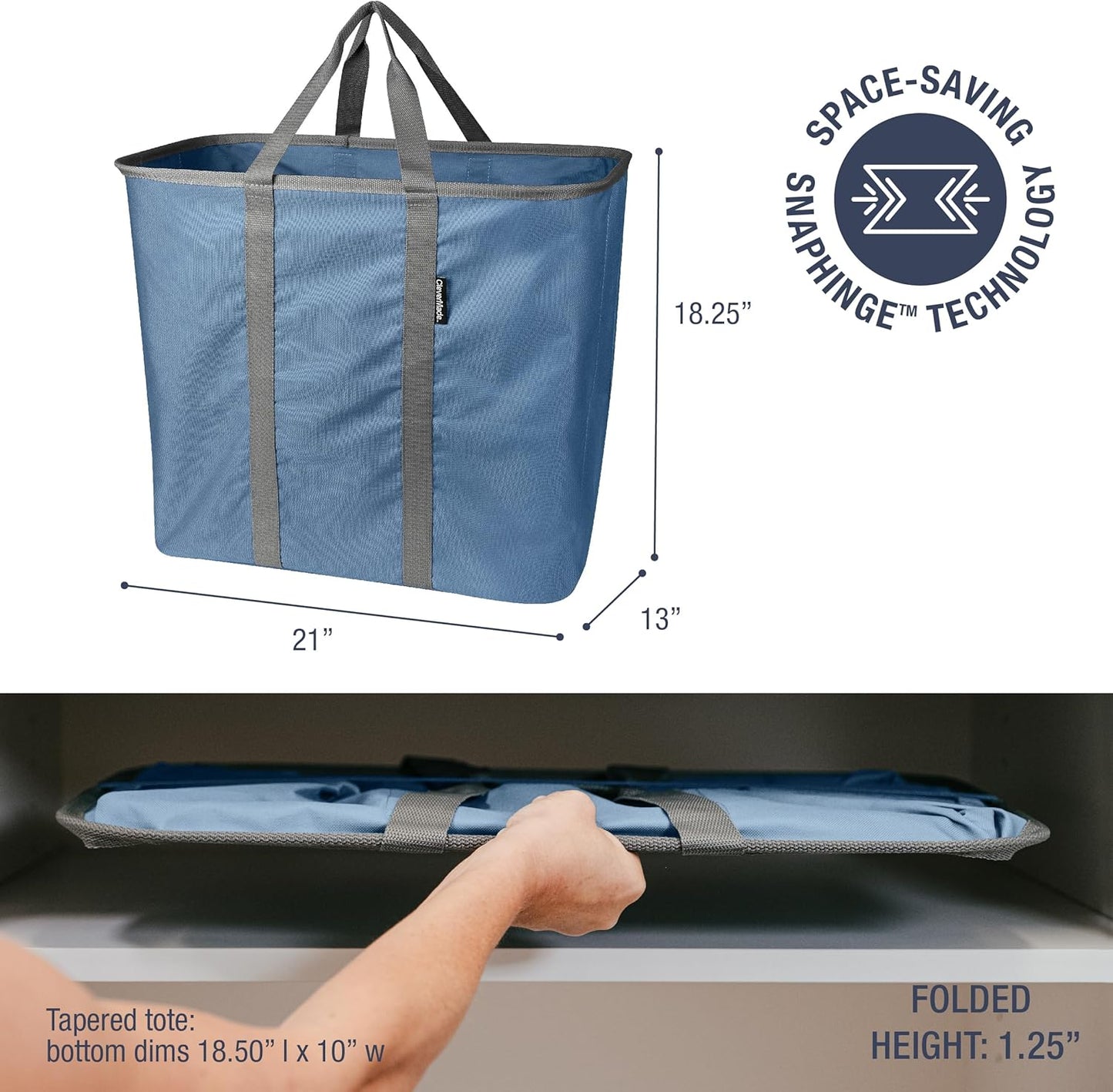 CleverMade Collapsible Laundry Caddy - Denim Shadow Gray 2Pack 64L - Foldable Storage Organization Container for Clothes Laundry Room Storage Solution