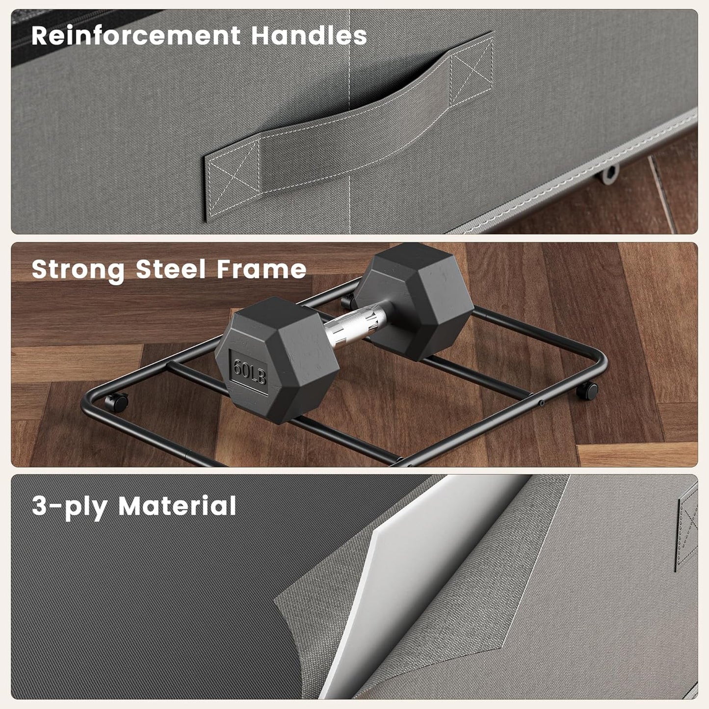 XXXL 78L Under Bed Storage with Wheels, Rolling Storage Containers with Support & Clear Lid, Heavy-Duty Metal Frame, Easy Pull-out, Underbed Storage Bins for Clothes, Shoes, Blankets, and Toys 2 pack