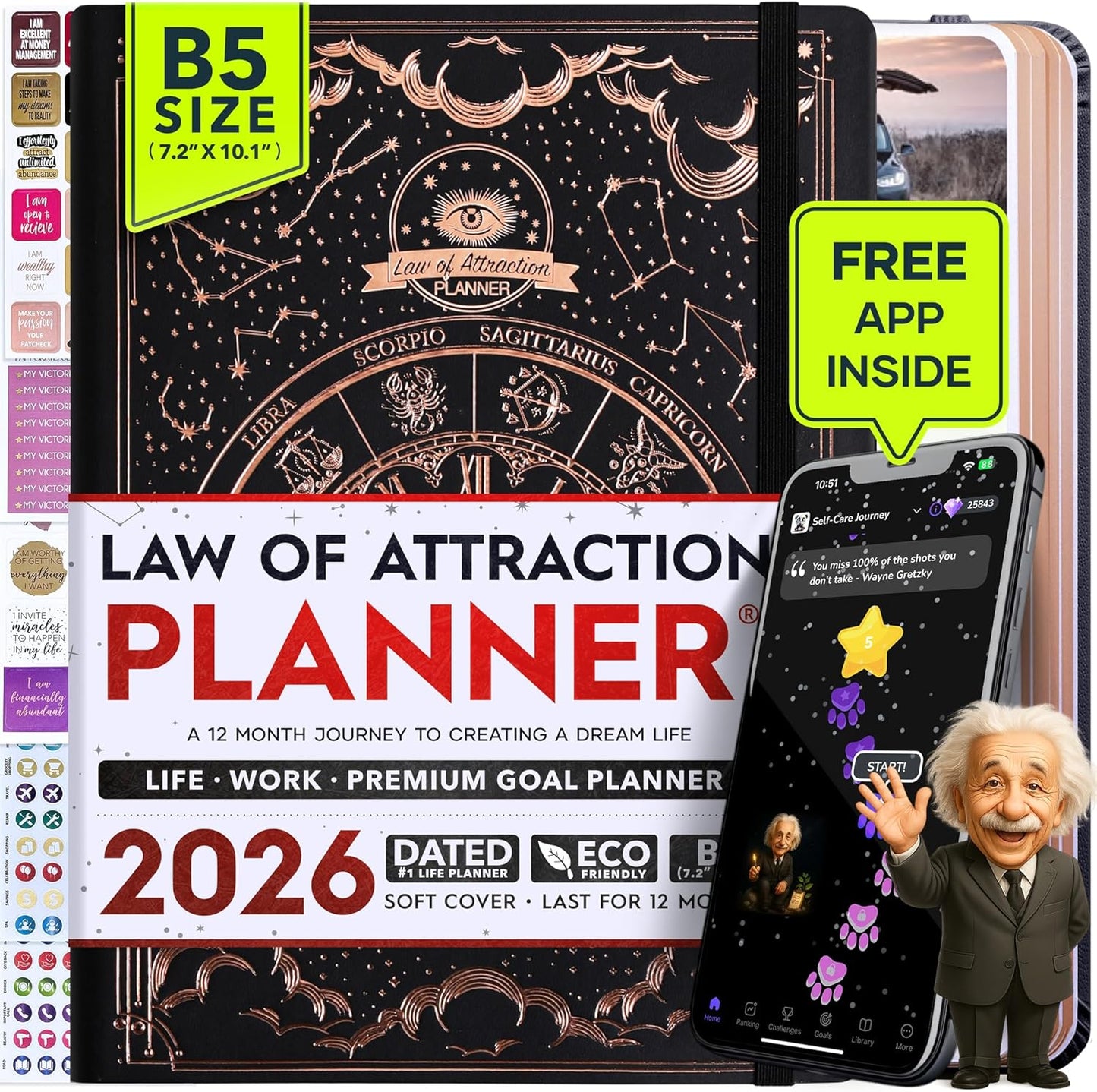 2026 Planner Weekly and Monthly | Law of Attraction Planner with Panduo App | A 12 Month Journey for Productivity, Gratitude & Goal Setting | Includes Foldable Vision Board, Gift Box & Stickers