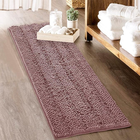 KGORGE Bath Mat for Bathroom - Super Soft Shower Rug Washable Absorbent Non-Slip Quick Drying Chenile Bathtub Floor Carpet, Light Purple, 70" x 24", 1 Piece