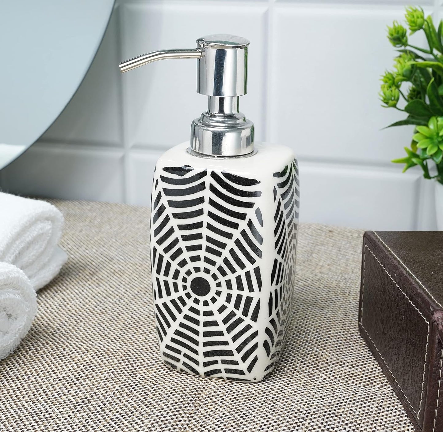 Ceramic Soap Dispenser, Handmade Bathroom Kitchen Decoration, Hand Painted, Countertop Organizer Complete Bath Luxury Accessory 9.5 OZ Refillable Rust Proof Pump Liquid Soap Lotion Dispenser 6.5"
